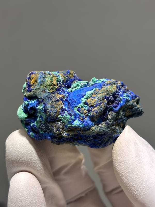 Royal-blue azurite nodule with green malachite from Hubei, China, second angle
