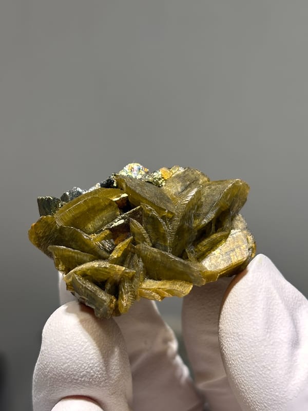 Golden-brown siderite blades with pyrite from Guizhou, China, second angle
