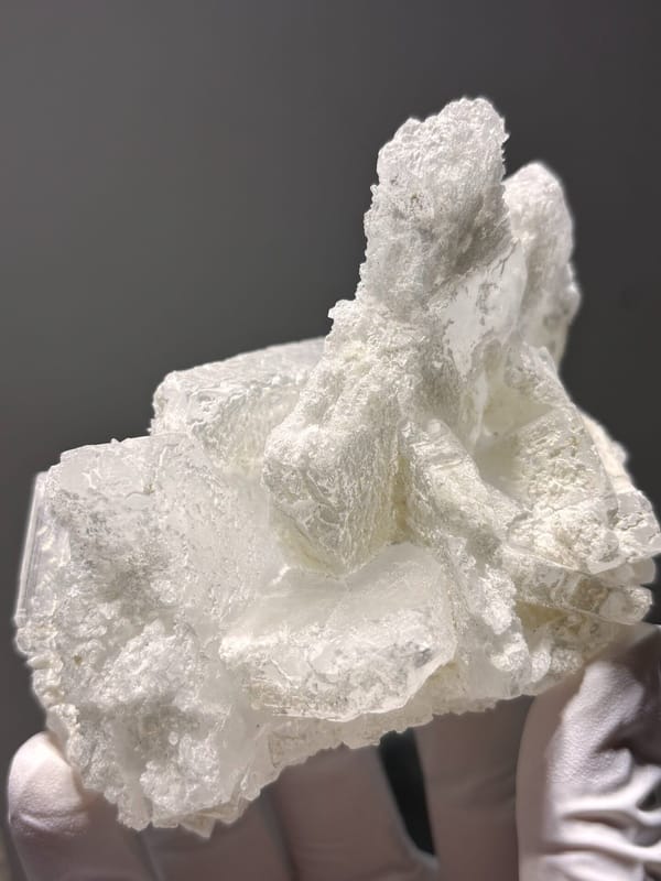 Etched white baryte cluster from Sichuan, China, second angle