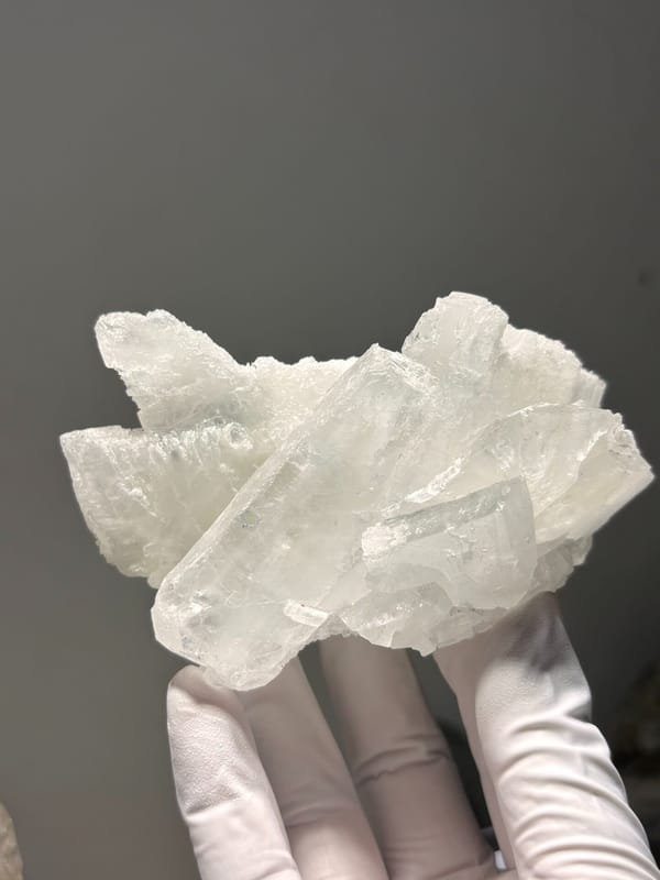 Etched white baryte cluster from Sichuan, China, reverse side