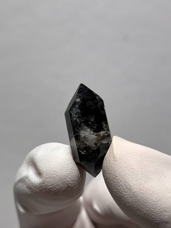 Tiny black double-terminated quartz from Yunnan, China, second angle