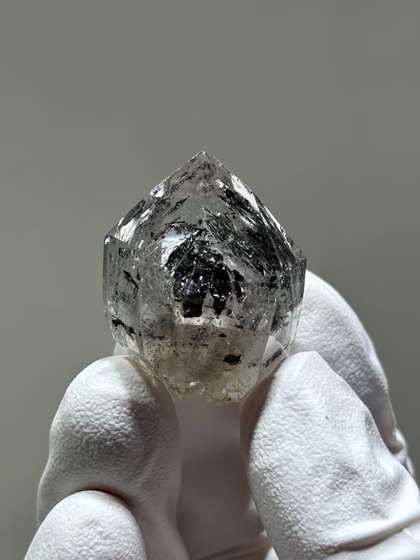 Stout black quartz with floater base from Yunnan, China, top view