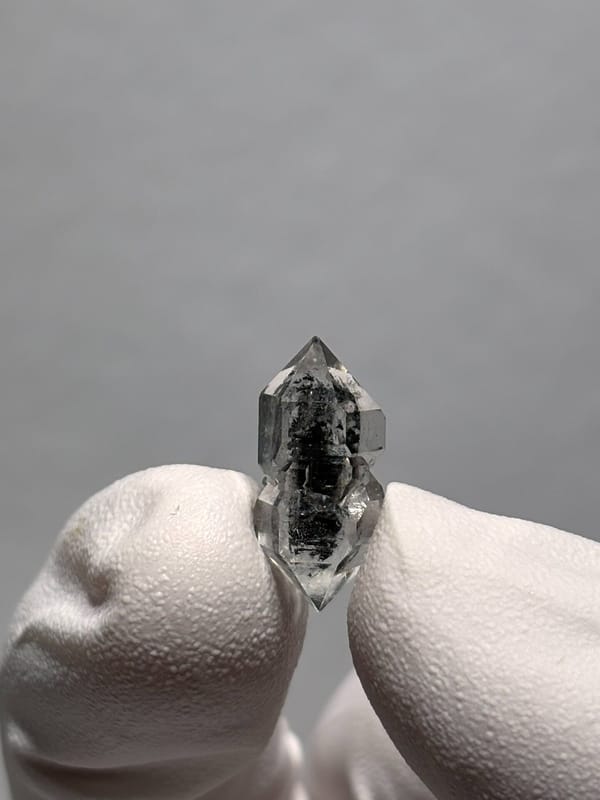 Very tiny black sugar-core double-terminated quartz from Yunnan, China, second angle