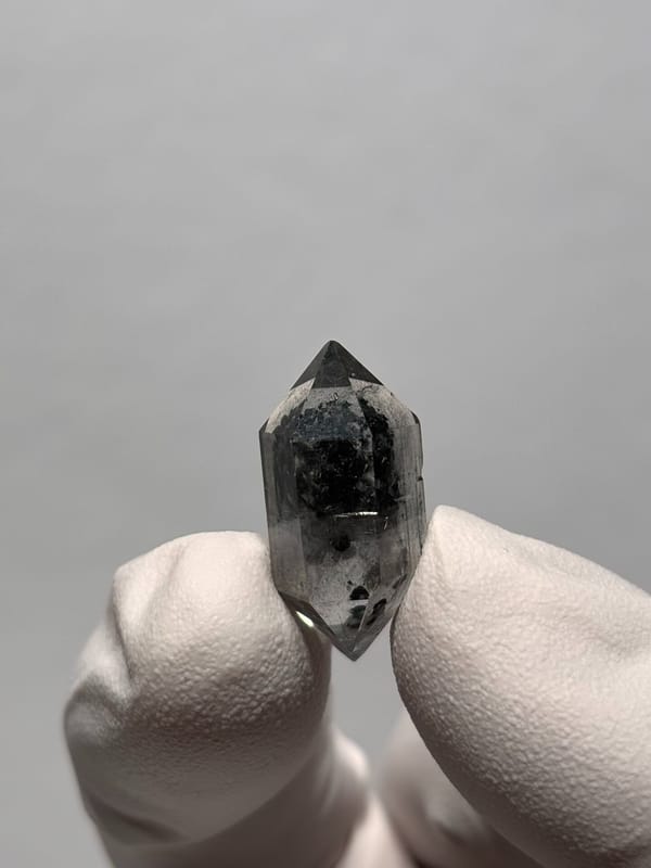 Tiny black sugar-core double-terminated quartz from Yunnan, China, second angle