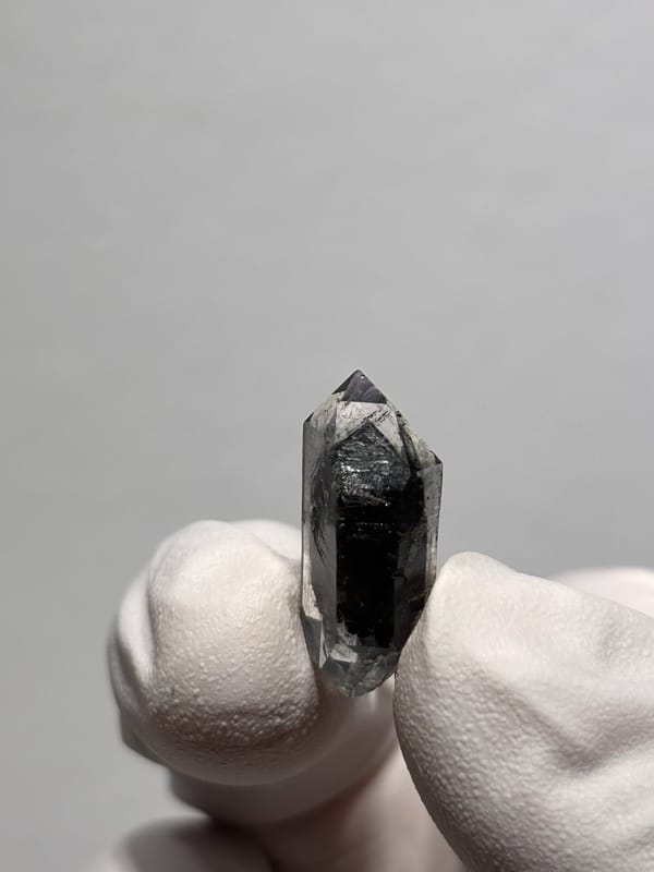 Tiny black sugar-core double-terminated quartz from Yunnan, China, second angle
