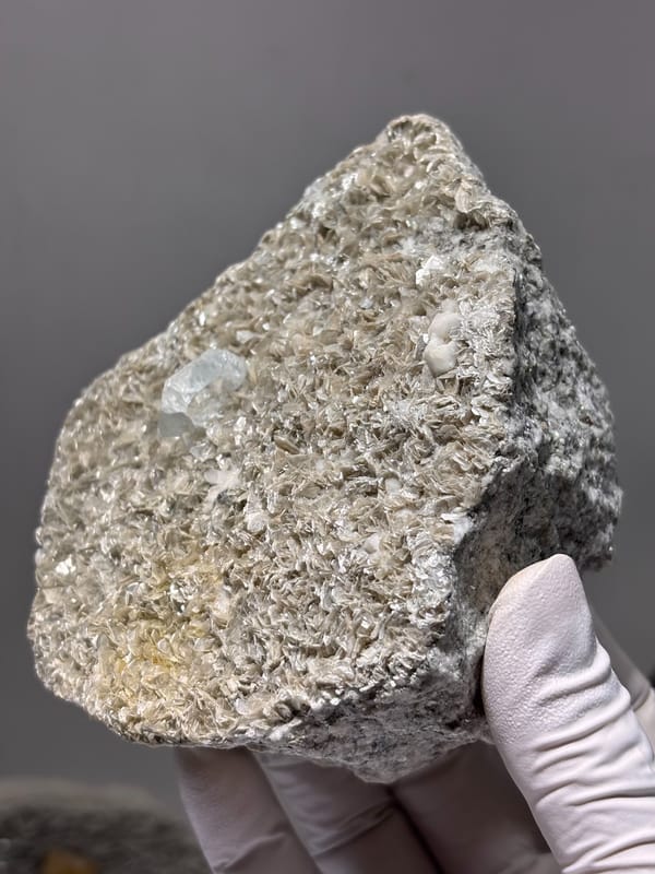 Silvery mica plate with pale aquamarine from Xuebaoding, Sichuan, China, second angle