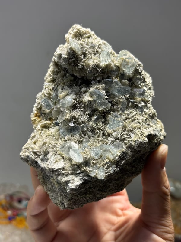 Mica plate with pale aquamarine from Xuebaoding, Sichuan, China, second angle