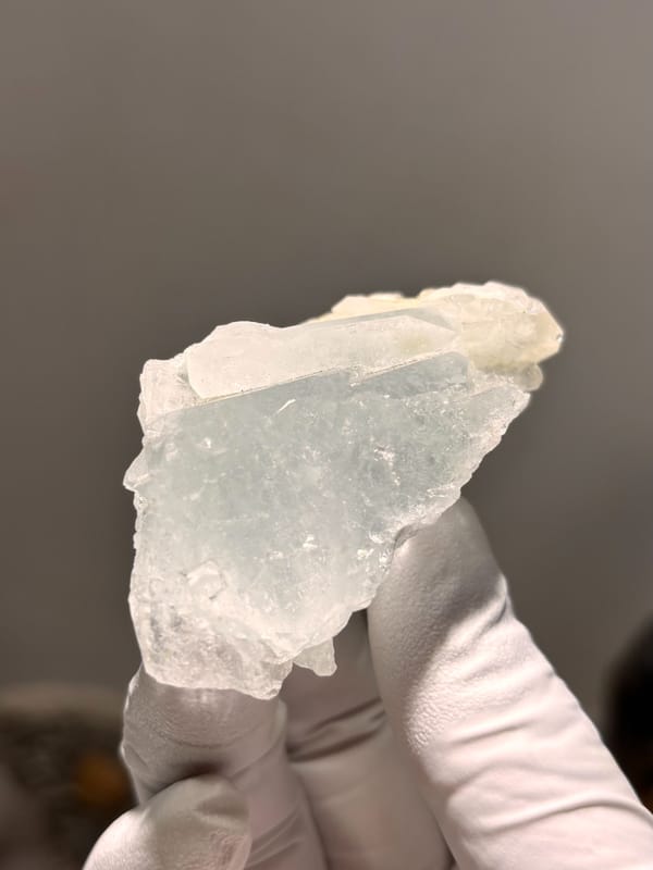 Frosted pale green aquamarine prism from Xuebaoding, Sichuan, China, second angle