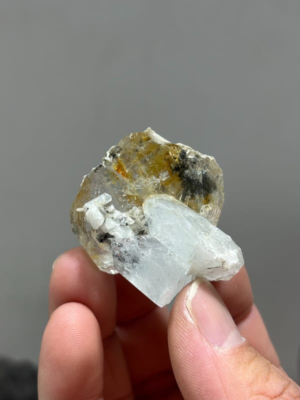 Yellow gel-flower aquamarine with mica and feldspar from Sichuan, China, second angle