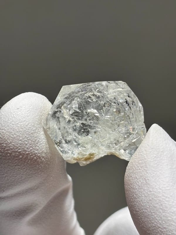 Tiny glassy aquamarine crystal from Xuebaoding, Sichuan, China, second angle