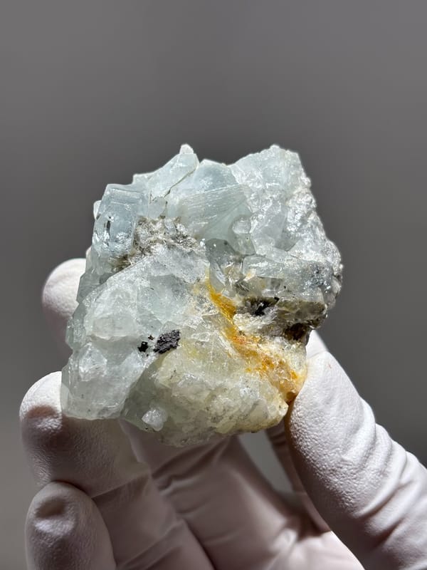 Multi-crystal aquamarine group with golden patch from Xuebaoding, Sichuan, China, second angle