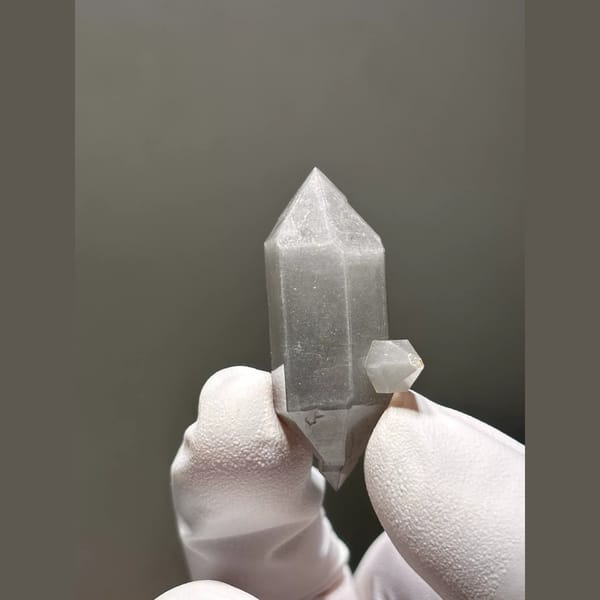 Grey Porcelain Double-Terminated Quartz from Yunnan, China — detail view