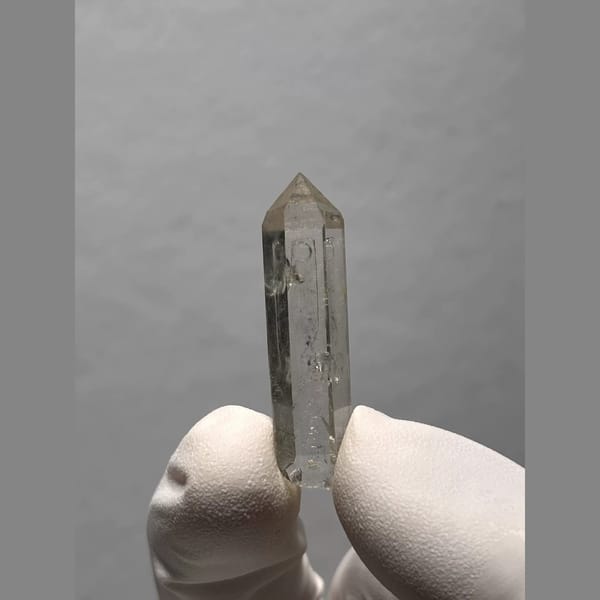 Slender Enhydro Quartz with Calcite from Yunnan, China — alternate view