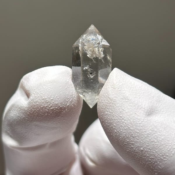 Double-terminated crystal of quartz with calcite from Yunnan, one-of-a-kind specimen, photo 3 of 5