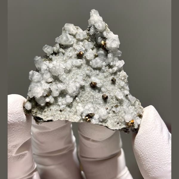 Double-sided crystals of calcite with pyrite from Hubei, one-of-a-kind specimen, photo 3 of 5