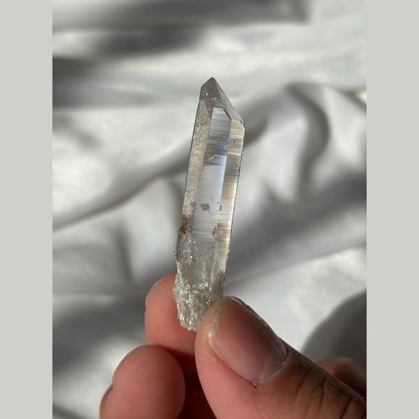 Floater crystal of clear quartz with calcite from Xuebaoding, one-of-a-kind specimen, photo 3 of 5