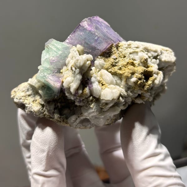 Fluorite crystals with quartz from Hunan, China, natural mineral specimen, photo 1 of 5