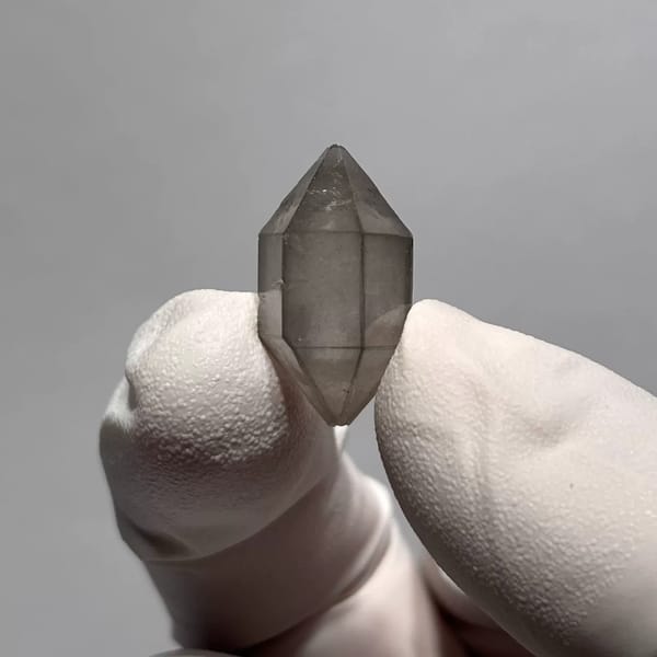 Smoky grey double-terminated Yunnan quartz — complete view