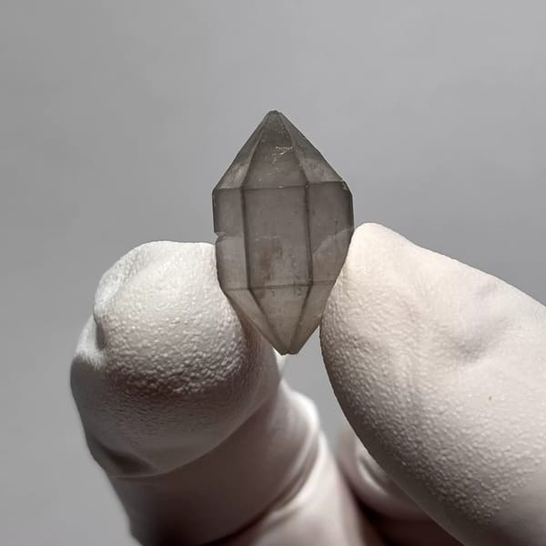 Smoky grey double-terminated Yunnan quartz — detail view
