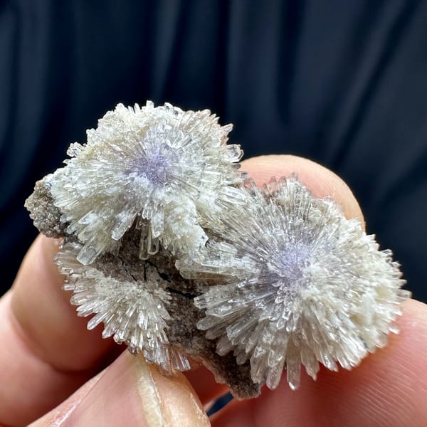 Purple-cored creedite needle sprays on matrix from Guizhou, China, reverse side
