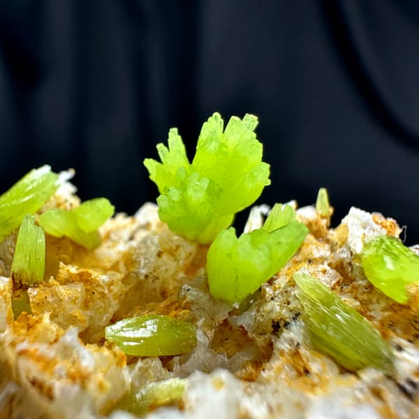 Lime-green pyromorphite tufts on white quartz matrix from Guangxi, China, reverse side