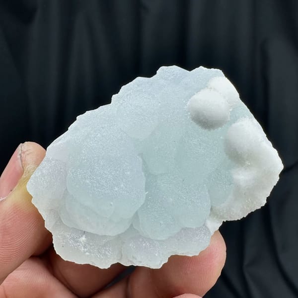 Powder-blue botryoidal aragonite with white aragonite from Yunnan, China, top view