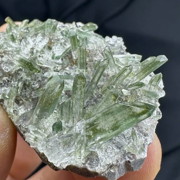 Green phantom quartz needle cluster from Sichuan, China, top view