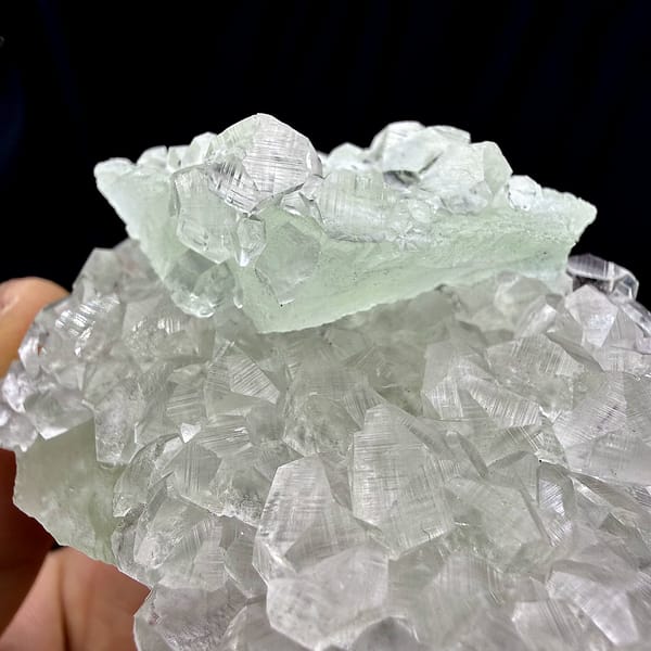 Green fluorite floater overgrown with clear calcite from Fujian, China, reverse side