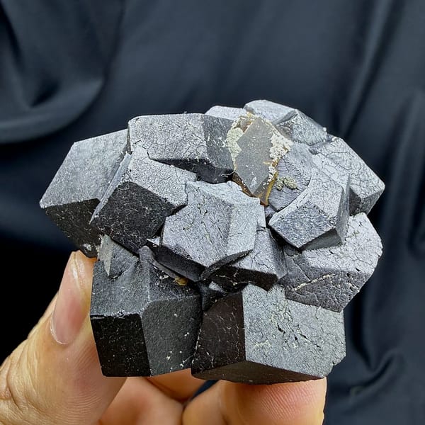 Cluster of large steel-grey magnetite crystals from Inner Mongolia, China, top view
