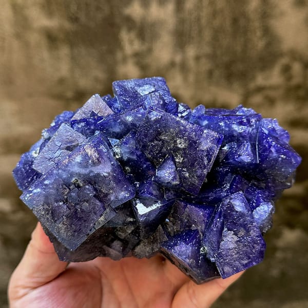 Large blue-grey daylight fluorite cubes with pyrite from Nigeria, second angle