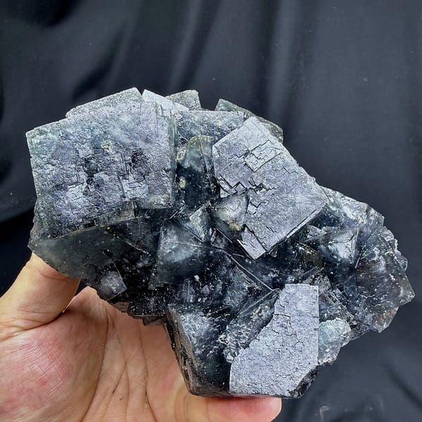 Large blue-grey daylight fluorite cubes with pyrite from Nigeria, top view