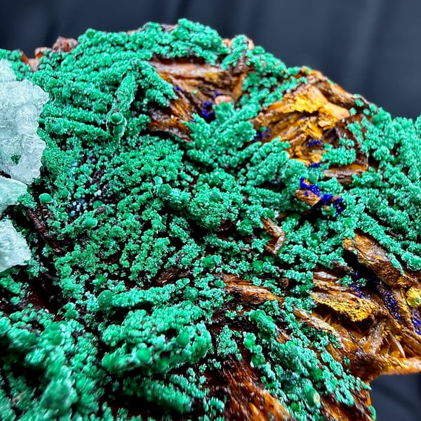 Velvet green malachite with blue azurite knot and baryte from Morocco, second angle