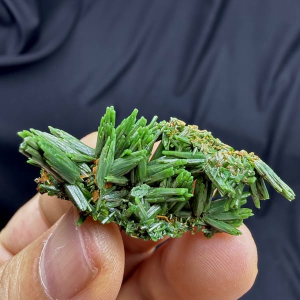 Thicket of grass-green pyromorphite prisms from Guangxi, China, top view