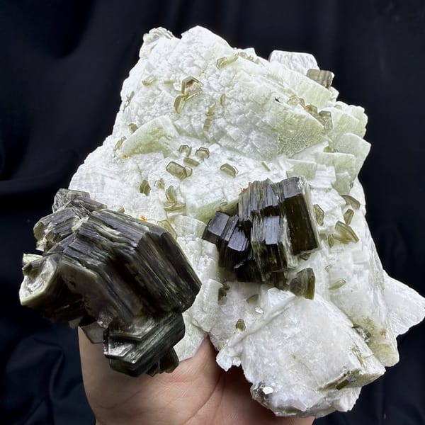 Large white feldspar block with bronze mica books from Pakistan, second angle