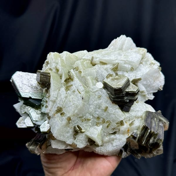 Large white feldspar block with bronze mica books from Pakistan, reverse side