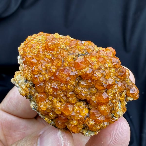 Plate of Fanta-orange spessartine garnet crystals from Yunxiao, Fujian, China, top view