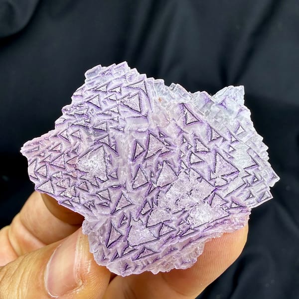 Lavender fluorite plate with purple triangular etch patterns from Yunnan, China, second angle