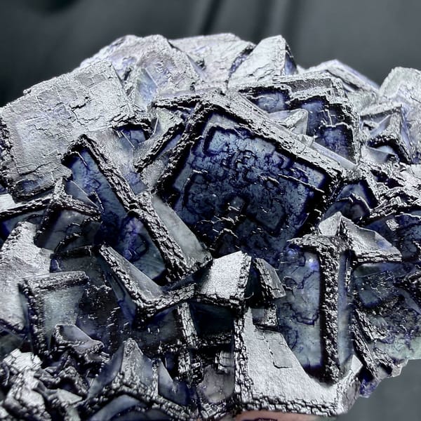 Inky blue fluorite cubes with purple rims from Inner Mongolia, China, second angle