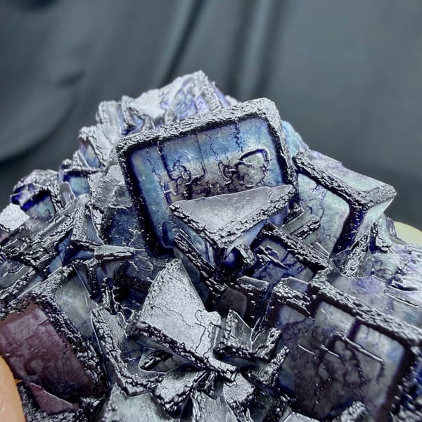 Inky blue fluorite cubes with purple rims from Inner Mongolia, China, top view