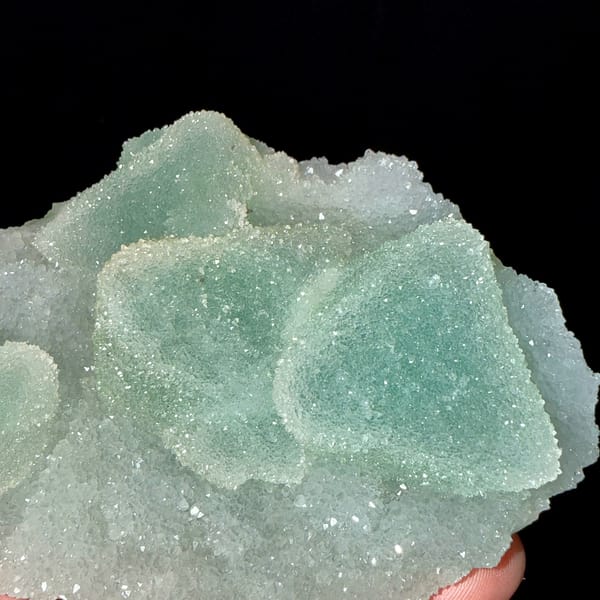 Mint-green sugar-textured octahedral fluorite plate from Fujian, China, second angle