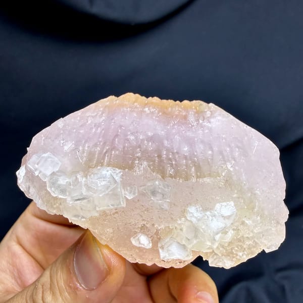 Large pink and yellow two-tone apophyllite crystal from Fujian, China, top view