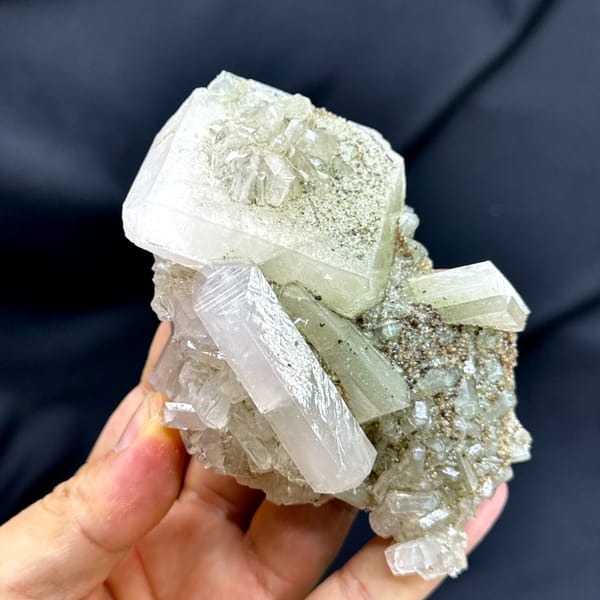 Large pink and green two-tone apophyllite crystals from Fujian, China, second angle