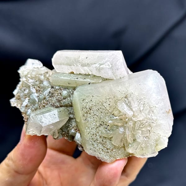 Large pink and green two-tone apophyllite crystals from Fujian, China, reverse side