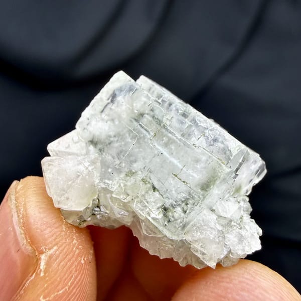 Colourless fluorite cubes with scheelite and mica from Yaogangxian Mine, Hunan, China, top view