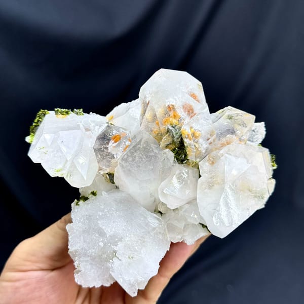 Large transparent garden quartz crystals with epidote from Sichuan, China, second angle