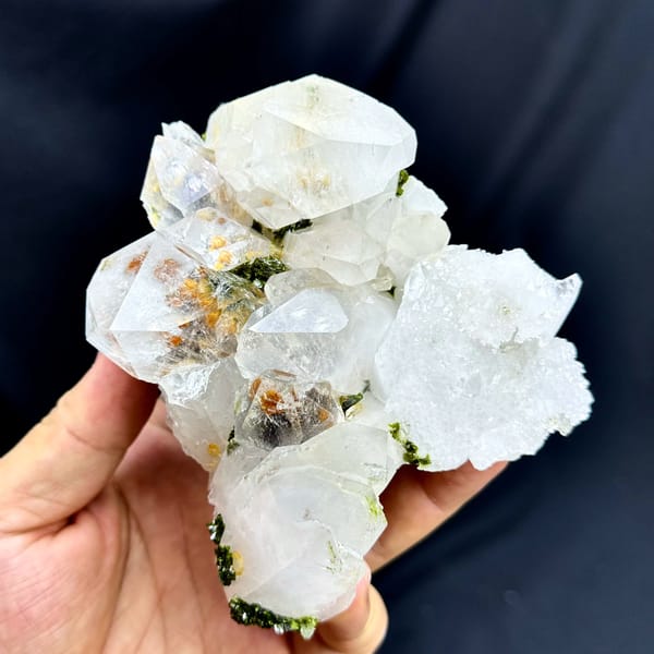 Large transparent garden quartz crystals with epidote from Sichuan, China, reverse side