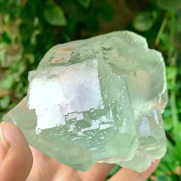 Large transparent green fluorite cube cluster from Fujian, China, second angle