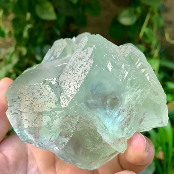 Large transparent green fluorite cube cluster from Fujian, China, reverse side