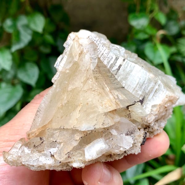 Large cream adularia feldspar crystal from Pakistan, close-up of the crystal faces