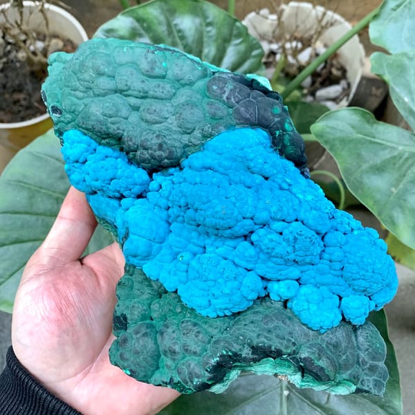 Large slab of blue chrysocolla over green malachite from Chile, second angle